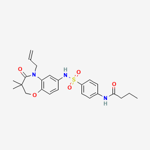 molecular formula C24H29N3O5S B2926955 N-(4-(N-(5-allyl-3,3-dimethyl-4-oxo-2,3,4,5-tetrahydrobenzo[b][1,4]oxazepin-7-yl)sulfamoyl)phenyl)butyramide CAS No. 922002-76-4