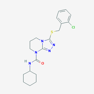 molecular formula C19H24ClN5OS B292696 3-[(2-chlorobenzyl)sulfanyl]-N-cyclohexyl-6,7-dihydro[1,2,4]triazolo[4,3-a]pyrimidine-8(5H)-carboxamide 