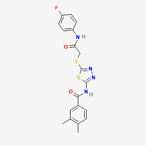 molecular formula C19H17FN4O2S2 B2926973 N-[5-[2-(4-fluoroanilino)-2-oxoethyl]sulfanyl-1,3,4-thiadiazol-2-yl]-3,4-dimethylbenzamide CAS No. 392297-75-5