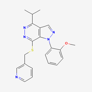 molecular formula C21H21N5OS B2926978 4-异丙基-1-(2-甲氧基苯基)-7-((吡啶-3-基甲基)硫代)-1H-吡唑并[3,4-d]哒嗪 CAS No. 1172016-60-2