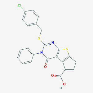 10-[(4-Chlorophenyl)methylsulfanyl]-12-oxo-11-phenyl-7-thia-9,11-diazatricyclo[6.4.0.02,6]dodeca-1(8),2(6),9-triene-3-carboxylic acid
