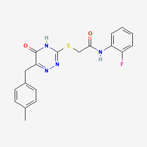 molecular formula C19H17FN4O2S B2927010 N-(2-fluorophenyl)-2-((6-(4-methylbenzyl)-5-oxo-4,5-dihydro-1,2,4-triazin-3-yl)thio)acetamide CAS No. 898604-52-9