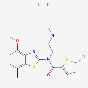 molecular formula C18H21Cl2N3O2S2 B2927015 5-氯-N-(2-(二甲氨基)乙基)-N-(4-甲氧基-7-甲基苯并[d]噻唑-2-基)噻吩-2-甲酰胺盐酸盐 CAS No. 1215551-41-9