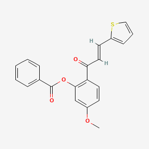 molecular formula C21H16O4S B2927016 5-甲氧基-2-[(2E)-3-(噻吩-2-基)丙-2-烯酰]苯基苯甲酸酯 CAS No. 637746-73-7