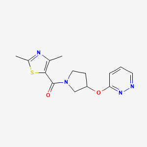 molecular formula C14H16N4O2S B2927044 (2,4-二甲基噻唑-5-基)(3-(哒嗪-3-氧基)吡咯烷-1-基)甲酮 CAS No. 2034254-91-4