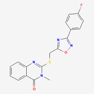 molecular formula C18H13FN4O2S B2927059 2-(((3-(4-fluorophenyl)-1,2,4-oxadiazol-5-yl)methyl)thio)-3-methylquinazolin-4(3H)-one CAS No. 1021211-58-4