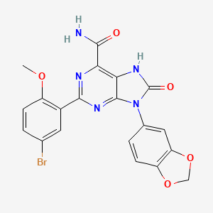 molecular formula C20H14BrN5O5 B2927080 9-(苯并[d][1,3]二氧杂-5-基)-2-(5-溴-2-甲氧基苯基)-8-氧代-8,9-二氢-7H-嘌呤-6-甲酰胺 CAS No. 898443-46-4
