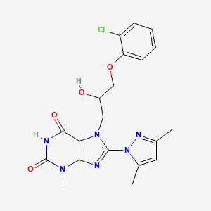 molecular formula C20H21ClN6O4 B2927092 7-(3-(2-chlorophenoxy)-2-hydroxypropyl)-8-(3,5-dimethyl-1H-pyrazol-1-yl)-3-methyl-1H-purine-2,6(3H,7H)-dione CAS No. 1171764-51-4