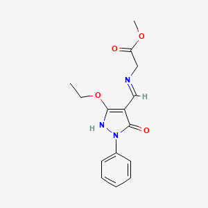 molecular formula C15H17N3O4 B2927102 methyl 2-{[(3-ethoxy-5-oxo-1-phenyl-1,5-dihydro-4H-pyrazol-4-yliden)methyl]amino}acetate CAS No. 338751-10-3