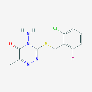 molecular formula C11H10ClFN4OS B2927120 4-Amino-3-[(2-chloro-6-fluorophenyl)methylsulfanyl]-6-methyl-1,2,4-triazin-5-one CAS No. 261962-48-5