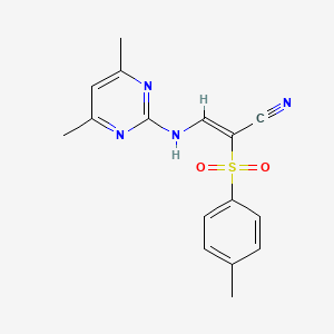 (2Z)-3-[(4,6-dimethylpyrimidin-2-yl)amino]-2-(4-methylbenzenesulfonyl)prop-2-enenitrile