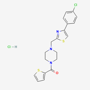molecular formula C19H19Cl2N3OS2 B2927135 (4-((4-(4-氯苯基)噻唑-2-基)甲基)哌嗪-1-基)(噻吩-2-基)甲酮盐酸盐 CAS No. 1323625-19-9