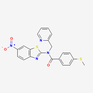 molecular formula C21H16N4O3S2 B2927139 4-(甲硫基)-N-(6-硝基苯并[d]噻唑-2-基)-N-(吡啶-2-基甲基)苯甲酰胺 CAS No. 886939-21-5
