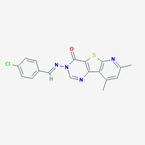 molecular formula C18H13ClN4OS B292714 3-[(4-chlorobenzylidene)amino]-7,9-dimethylpyrido[3',2':4,5]thieno[3,2-d]pyrimidin-4(3H)-one 