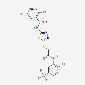 molecular formula C18H10BrCl2F3N4O2S2 B2927164 5-bromo-2-chloro-N-[5-[2-[2-chloro-5-(trifluoromethyl)anilino]-2-oxoethyl]sulfanyl-1,3,4-thiadiazol-2-yl]benzamide CAS No. 391869-81-1