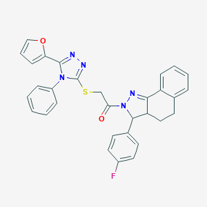 2-[3-(4-fluorophenyl)-3,3a,4,5-tetrahydro-2H-benzo[g]indazol-2-yl]-2-oxoethyl 5-(2-furyl)-4-phenyl-4H-1,2,4-triazol-3-yl sulfide