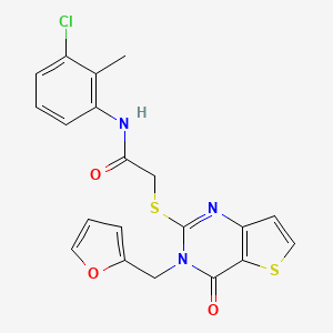 molecular formula C20H16ClN3O3S2 B2927184 N-(3-chloro-2-methylphenyl)-2-{[3-(furan-2-ylmethyl)-4-oxo-3,4-dihydrothieno[3,2-d]pyrimidin-2-yl]sulfanyl}acetamide CAS No. 1326846-02-9