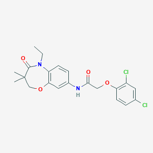 molecular formula C21H22Cl2N2O4 B2927209 2-(2,4-dichlorophenoxy)-N-(5-ethyl-3,3-dimethyl-4-oxo-2,3,4,5-tetrahydrobenzo[b][1,4]oxazepin-8-yl)acetamide CAS No. 921563-49-7