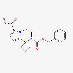 molecular formula C19H20N2O4 B2927213 2-Phenylmethoxycarbonylspiro[3,4-dihydropyrrolo[1,2-a]pyrazine-1,1'-cyclobutane]-6-carboxylic acid CAS No. 2287280-91-3