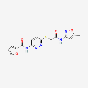 molecular formula C15H13N5O4S B2927217 N-(6-((2-((5-methylisoxazol-3-yl)amino)-2-oxoethyl)thio)pyridazin-3-yl)furan-2-carboxamide CAS No. 1021026-40-3