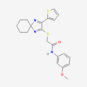 molecular formula C21H23N3O2S2 B2927219 N-(3-methoxyphenyl)-2-((3-(thiophen-2-yl)-1,4-diazaspiro[4.5]deca-1,3-dien-2-yl)thio)acetamide CAS No. 1223947-44-1