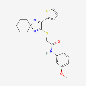 molecular formula C21H23N3O2S2 B2927219 N-(3-甲氧基苯基)-2-((3-(噻吩-2-基)-1,4-二氮杂螺[4.5]癸-1,3-二烯-2-基)硫代)乙酰胺 CAS No. 1223947-44-1