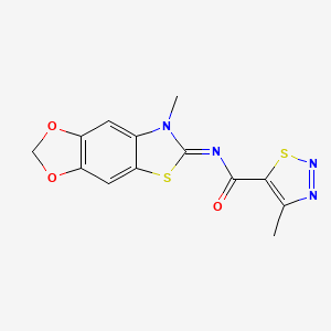 molecular formula C13H10N4O3S2 B2927222 (Z)-4-methyl-N-(7-methyl-[1,3]dioxolo[4',5':4,5]benzo[1,2-d]thiazol-6(7H)-ylidene)-1,2,3-thiadiazole-5-carboxamide CAS No. 1173523-59-5