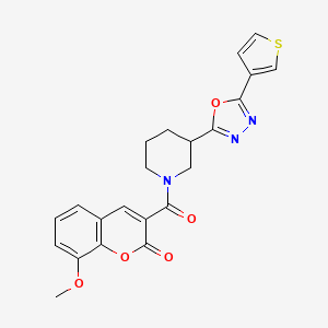 molecular formula C22H19N3O5S B2927241 8-甲氧基-3-(3-(5-(噻吩-3-基)-1,3,4-恶二唑-2-基)哌啶-1-羰基)-2H-色满-2-酮 CAS No. 1797587-36-0