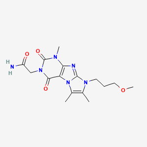 molecular formula C16H22N6O4 B2927244 2-(8-(3-methoxypropyl)-1,6,7-trimethyl-2,4-dioxo-1H-imidazo[2,1-f]purin-3(2H,4H,8H)-yl)acetamide CAS No. 896311-92-5