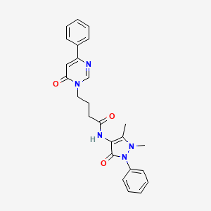 molecular formula C25H25N5O3 B2927247 N-(1,5-dimethyl-3-oxo-2-phenyl-2,3-dihydro-1H-pyrazol-4-yl)-4-(6-oxo-4-phenylpyrimidin-1(6H)-yl)butanamide CAS No. 1226440-72-7