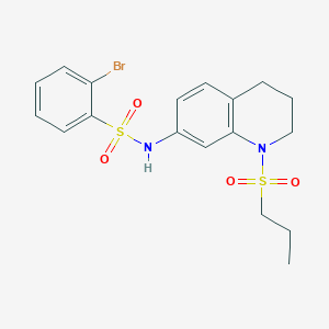 molecular formula C18H21BrN2O4S2 B2927251 2-bromo-N-(1-(propylsulfonyl)-1,2,3,4-tetrahydroquinolin-7-yl)benzenesulfonamide CAS No. 946352-75-6