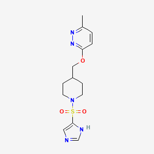 molecular formula C14H19N5O3S B2927252 3-[[1-(1H-Imidazol-5-ylsulfonyl)piperidin-4-yl]methoxy]-6-methylpyridazine CAS No. 2319856-49-8