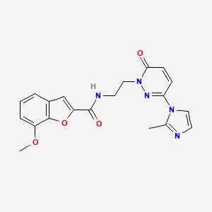 molecular formula C20H19N5O4 B2927256 7-甲氧基-N-(2-(3-(2-甲基-1H-咪唑-1-基)-6-氧代吡啶并嗪-1(6H)-基)乙基)苯并呋喃-2-甲酰胺 CAS No. 1351618-23-9