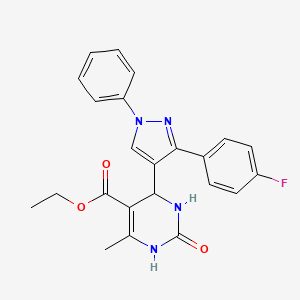 molecular formula C23H21FN4O3 B2927260 ethyl 4-[3-(4-fluorophenyl)-1-phenyl-1H-pyrazol-4-yl]-6-methyl-2-oxo-1,2,3,4-tetrahydropyrimidine-5-carboxylate CAS No. 433313-55-4