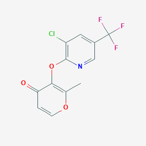 molecular formula C12H7ClF3NO3 B2927261 3-{[3-chloro-5-(trifluoromethyl)-2-pyridinyl]oxy}-2-methyl-4H-pyran-4-one CAS No. 303151-77-1