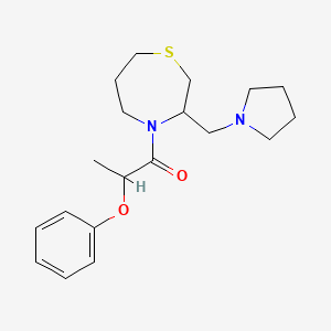 molecular formula C19H28N2O2S B2927263 2-Phenoxy-1-(3-(pyrrolidin-1-ylmethyl)-1,4-thiazepan-4-yl)propan-1-one CAS No. 1421450-21-6