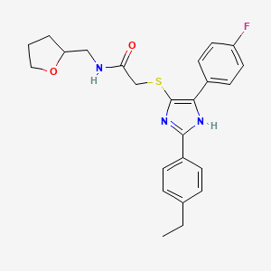 molecular formula C24H26FN3O2S B2927266 2-((2-(4-ethylphenyl)-5-(4-fluorophenyl)-1H-imidazol-4-yl)thio)-N-((tetrahydrofuran-2-yl)methyl)acetamide CAS No. 901232-40-4