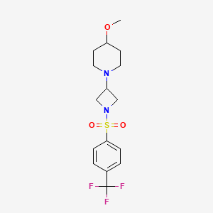 molecular formula C16H21F3N2O3S B2927268 4-甲氧基-1-(1-((4-(三氟甲基)苯)磺酰基)氮杂环丁-3-基)哌啶 CAS No. 2034309-71-0