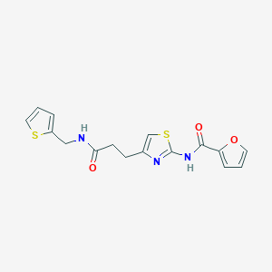 molecular formula C16H15N3O3S2 B2927292 N-(4-(3-氧代-3-((噻吩-2-基甲基)氨基)丙基)噻唑-2-基)呋喃-2-甲酰胺 CAS No. 1021266-36-3