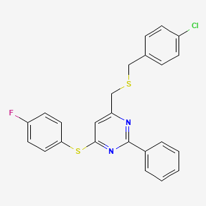 4-(((4-Chlorobenzyl)sulfanyl)methyl)-6-((4-fluorophenyl)sulfanyl)-2-phenylpyrimidine