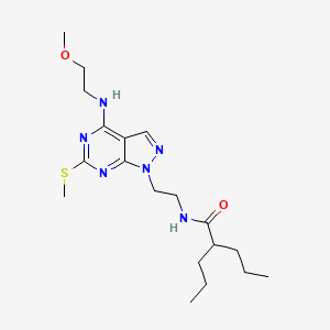 molecular formula C19H32N6O2S B2927312 N-(2-(4-((2-甲氧基乙基)氨基)-6-(甲硫基)-1H-吡唑并[3,4-d]嘧啶-1-基)乙基)-2-丙基戊酰胺 CAS No. 946210-76-0