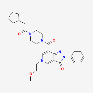molecular formula C27H33N5O4 B2927315 7-(4-(2-cyclopentylacetyl)piperazine-1-carbonyl)-5-(2-methoxyethyl)-2-phenyl-2H-pyrazolo[4,3-c]pyridin-3(5H)-one CAS No. 1021026-78-7