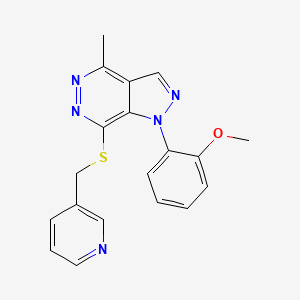 molecular formula C19H17N5OS B2927334 1-(2-甲氧基苯基)-4-甲基-7-((吡啶-3-基甲基)硫代)-1H-吡唑并[3,4-d]哒嗪 CAS No. 1203143-57-0