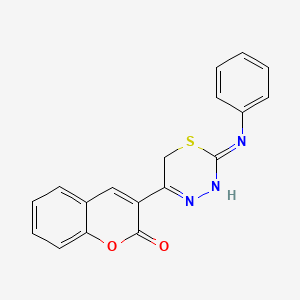 molecular formula C18H13N3O2S B2927341 3-[2-(phenylamino)-6H-1,3,4-thiadiazin-5-yl]chromen-2-one CAS No. 129545-38-6