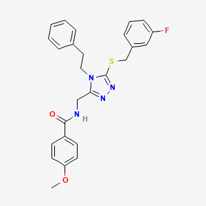 N-((5-((3-fluorobenzyl)thio)-4-phenethyl-4H-1,2,4-triazol-3-yl)methyl)-4-methoxybenzamide