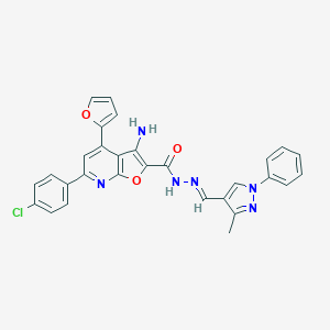 3-amino-6-(4-chlorophenyl)-4-(2-furyl)-N'-[(3-methyl-1-phenyl-1H-pyrazol-4-yl)methylene]furo[2,3-b]pyridine-2-carbohydrazide