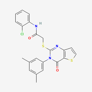molecular formula C22H18ClN3O2S2 B2927352 N-(2-chlorophenyl)-2-{[3-(3,5-dimethylphenyl)-4-oxo-3,4-dihydrothieno[3,2-d]pyrimidin-2-yl]sulfanyl}acetamide CAS No. 1260993-68-7