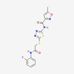 molecular formula C15H12FN5O3S2 B2927359 N-(5-((2-((2-fluorophenyl)amino)-2-oxoethyl)thio)-1,3,4-thiadiazol-2-yl)-5-methylisoxazole-3-carboxamide CAS No. 1219905-82-4