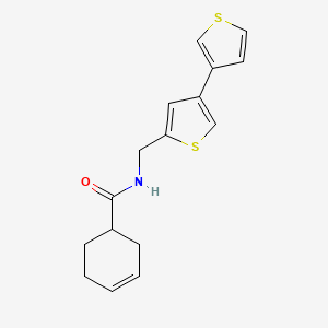 molecular formula C16H17NOS2 B2927369 N-[(4-Thiophen-3-ylthiophen-2-yl)methyl]cyclohex-3-ene-1-carboxamide CAS No. 2379984-16-2