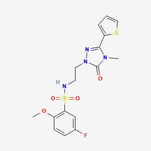 molecular formula C16H17FN4O4S2 B2927379 5-fluoro-2-methoxy-N-(2-(4-methyl-5-oxo-3-(thiophen-2-yl)-4,5-dihydro-1H-1,2,4-triazol-1-yl)ethyl)benzenesulfonamide CAS No. 1203341-78-9